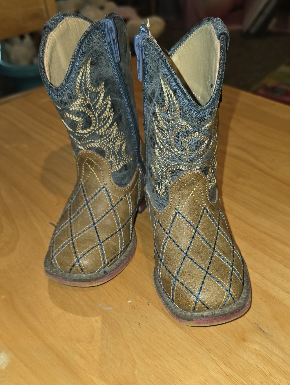 Roper Brown and Blue Kids Western Boots with Embroidered Shaft